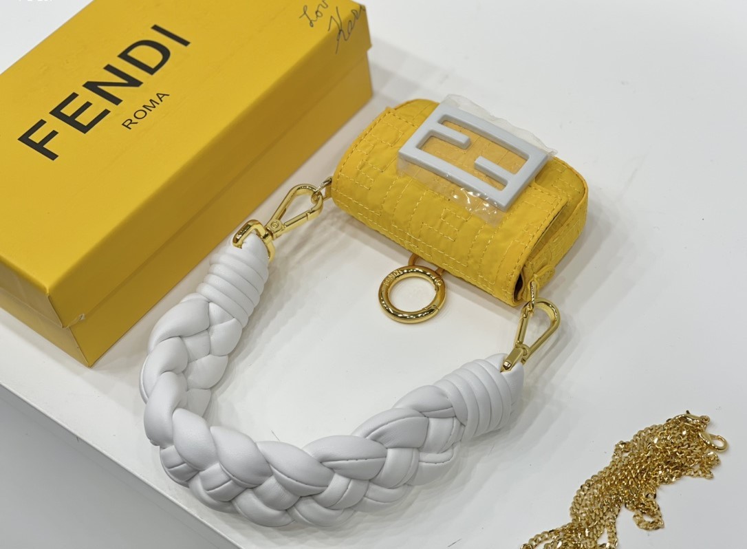 FD NYLON FF EMBROIDERED NANO BAGUETTE MAXI HANDLE CHARM YELLOW 10CM