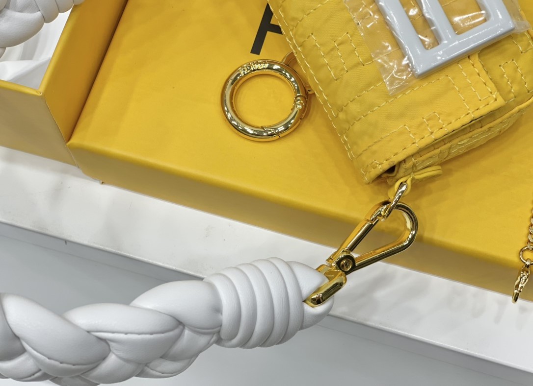 FD NYLON FF EMBROIDERED NANO BAGUETTE MAXI HANDLE CHARM YELLOW 10CM