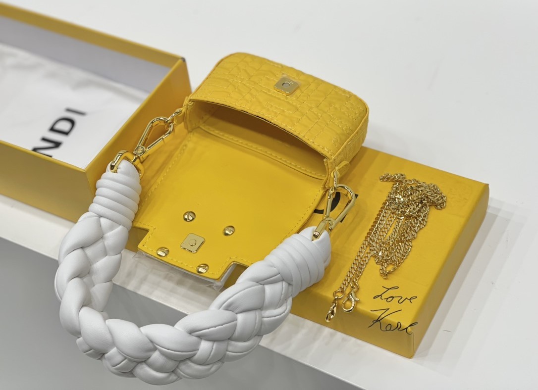 FD NYLON FF EMBROIDERED NANO BAGUETTE MAXI HANDLE CHARM YELLOW 10CM