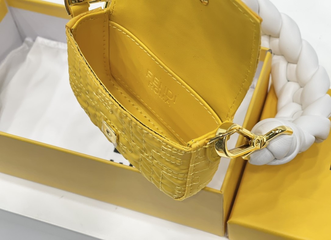 FD NYLON FF EMBROIDERED NANO BAGUETTE MAXI HANDLE CHARM YELLOW 10CM