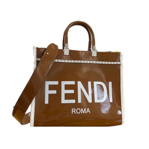 FD SUNSHINE MEDIUM CANVAS AND PATENT LEATHER SHOPPER BAG BROWN 8BH386ANT7F1LG2