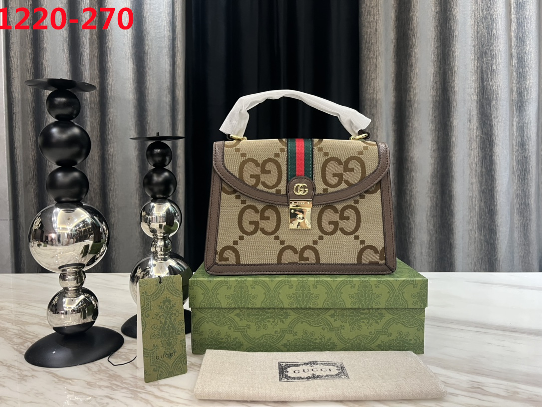 GG OPHIDIA SMALL JUMBO GG BAG BROWN 24CM