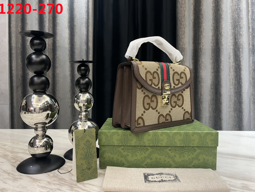 GG OPHIDIA SMALL JUMBO GG BAG BROWN 24CM