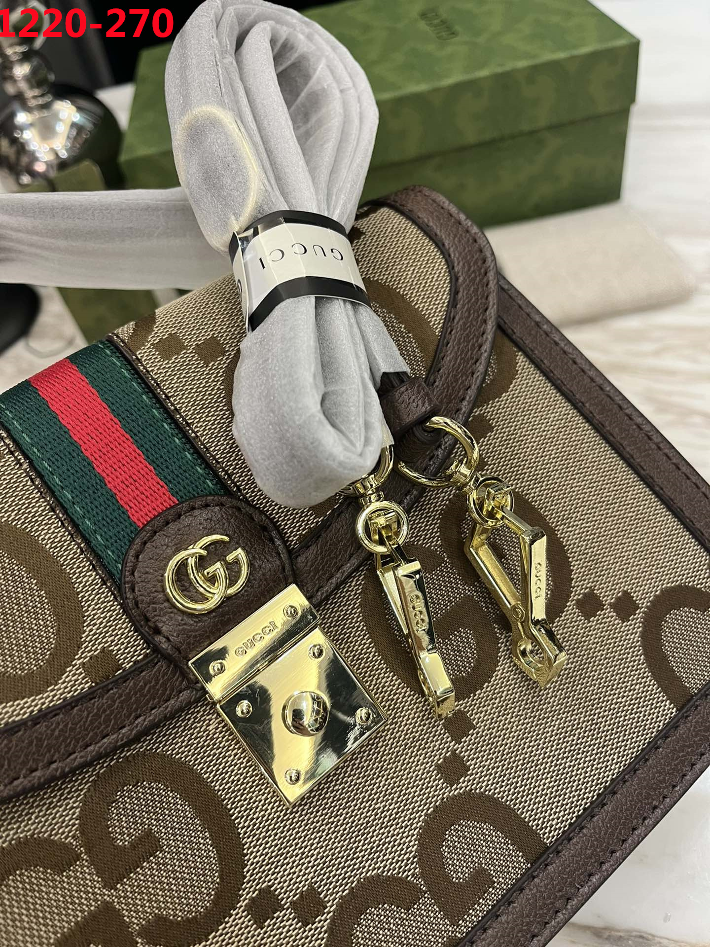 GG OPHIDIA SMALL JUMBO GG BAG BROWN 24CM