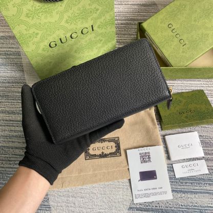 Gc 428736 GG Men's wallet cowhide real leather black gold zipper man