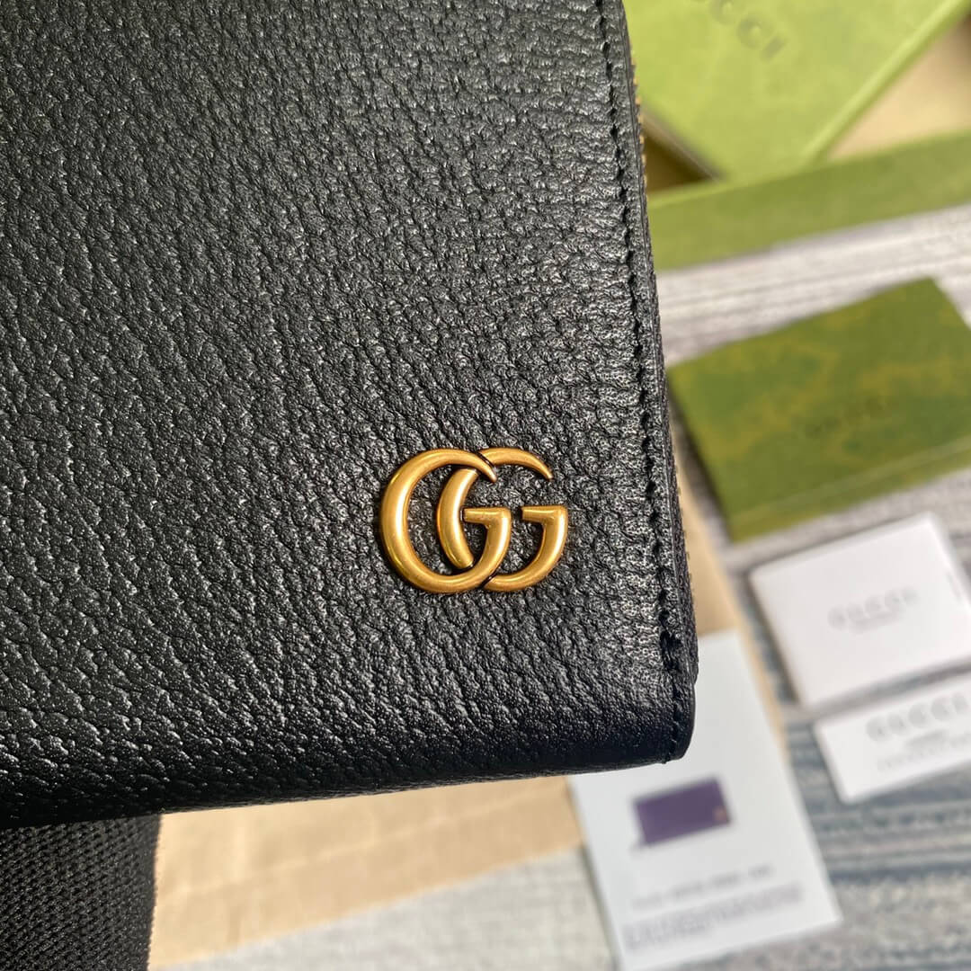 Gc 428736 GG Men's wallet cowhide real leather black gold zipper man
