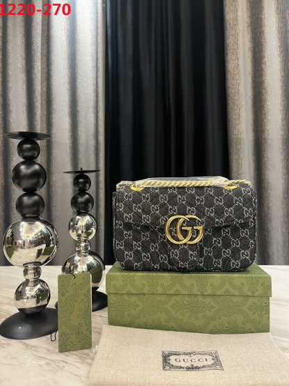 GG MARMONT MATELASSE SHOULDER BAG BLACK 26CM