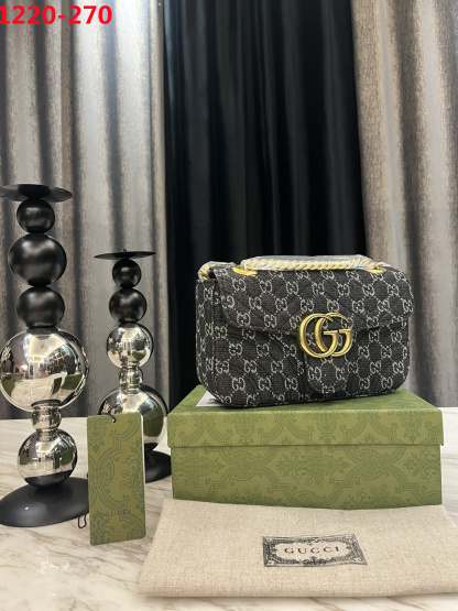 GG MARMONT MATELASSE SHOULDER BAG BLACK 26CM