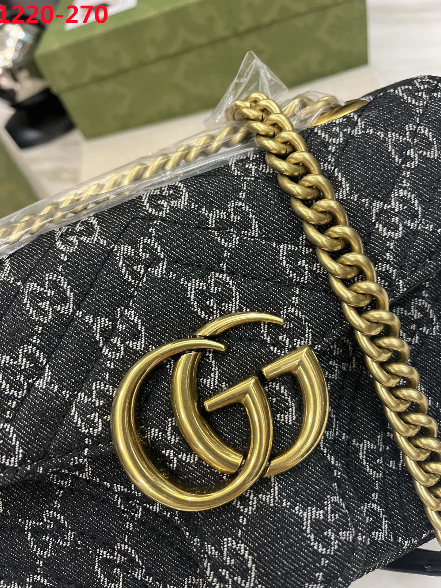 GG MARMONT MATELASSE SHOULDER BAG BLACK 26CM
