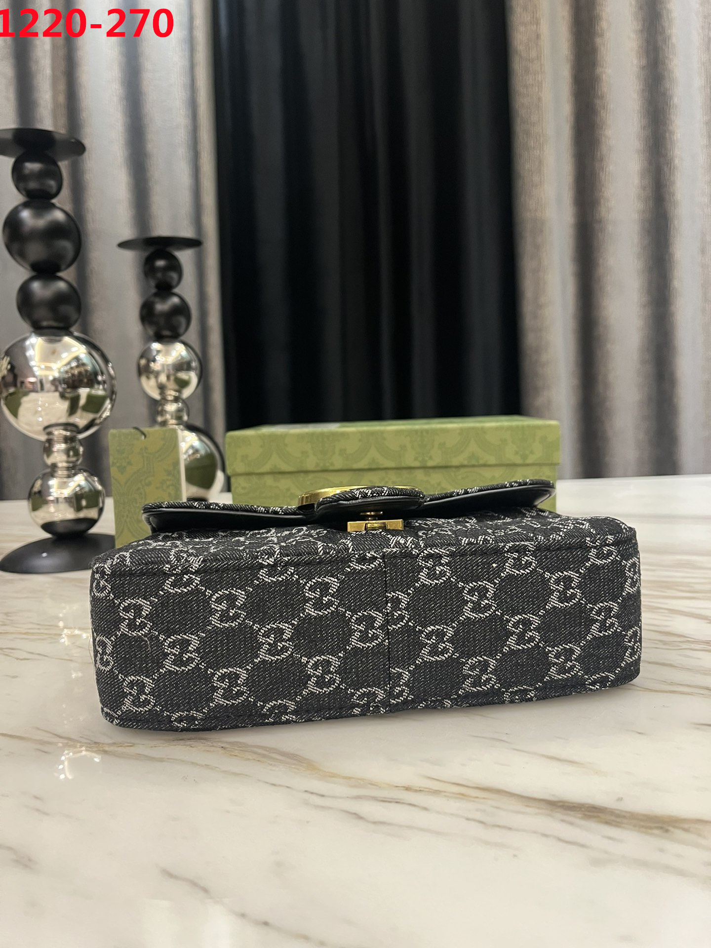 GG MARMONT MATELASSE SHOULDER BAG BLACK 26CM