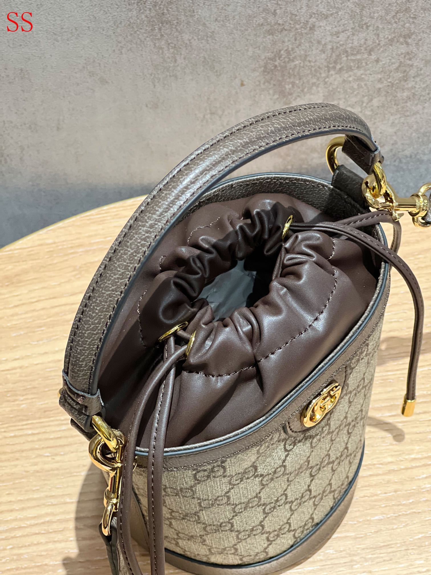 GG OPHIDIA BUCKET BAG BROWN 20CM ‎760199 9AAD9 8341