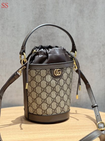 GG OPHIDIA BUCKET BAG BROWN 20CM ‎760199 9AAD9 8341