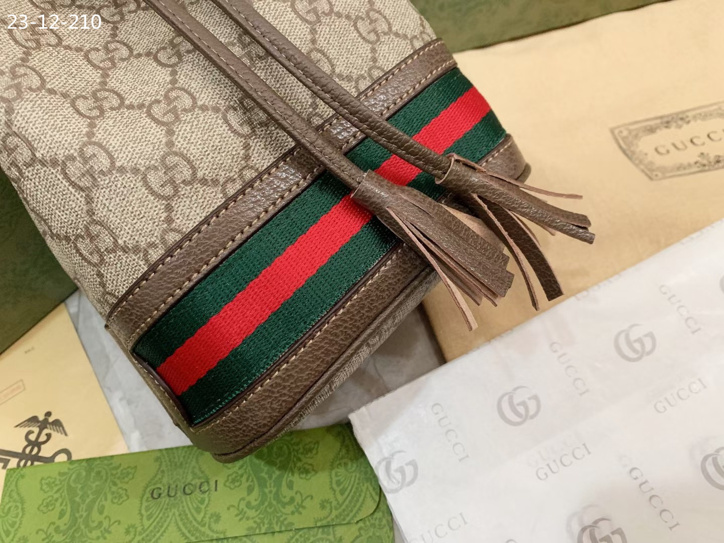 GG OPHIDIA SMALL GG BUCKET BAG BROWN 17CM ‎550621 96I3B 8745