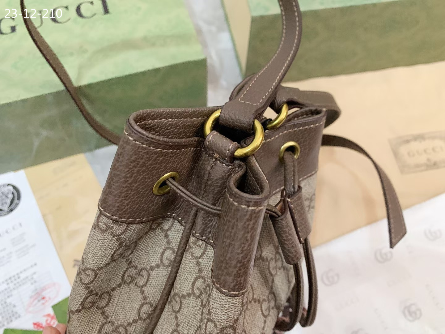 GG OPHIDIA SMALL GG BUCKET BAG BROWN 17CM ‎550621 96I3B 8745