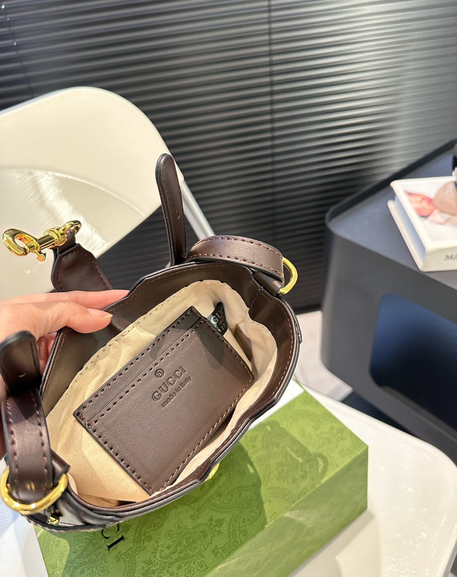 GG ORIGINAL GG SMALL BUCKET BAG BEIGE AND EBONY 19CM 782919 FADAC 9762