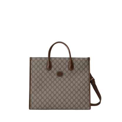 GG MEDIUM TOTE BAG WITH INTERLOCKING G 31CM DARK BROWN 674148 92THG 8563