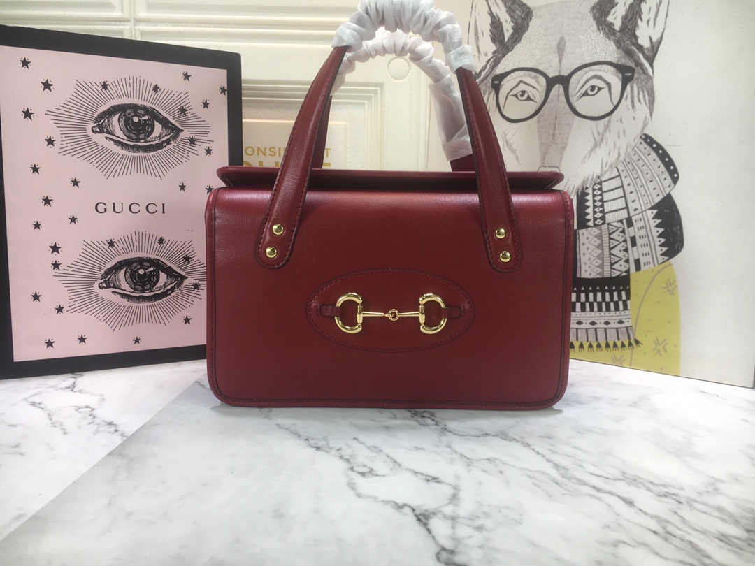 GG HORSEBIT 1955 MINI TOP HANDLE BAG 27.5CM RED 645453 92TCG 8563