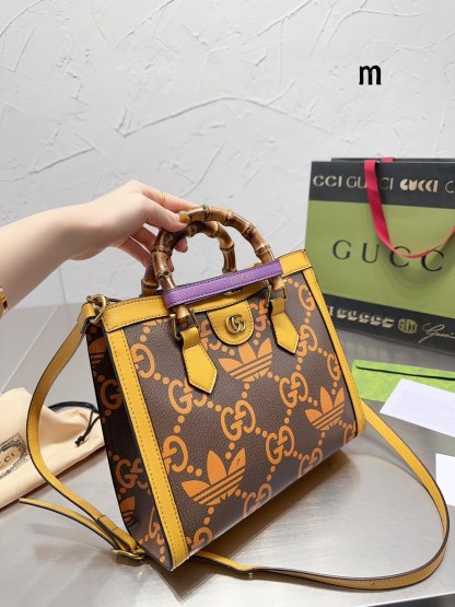 GG X ADIDAS GG DIANA BAMBOO MEDIUM TOTE 27CM BROWN AND YELLOW 678842 AAA8Z 2559