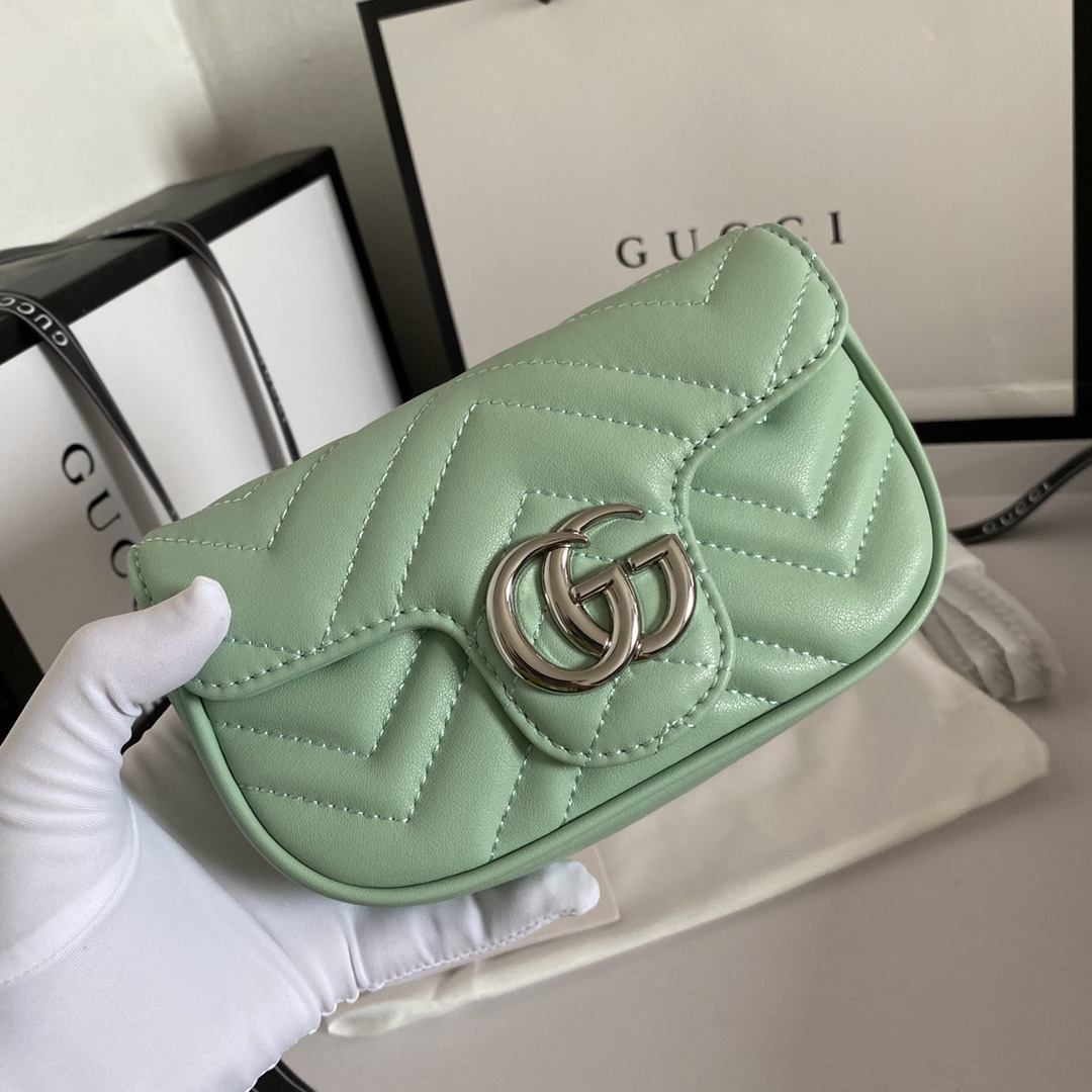 GG GG MARMONT MATELASSE SUPER MINI BAG MINT 16.5CM