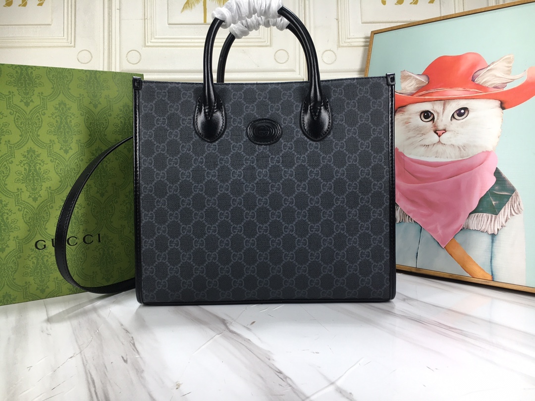 GG MEDIUM TOTE BAG WITH INTERLOCKING G 31CM BLACK 674148 92THN 1000