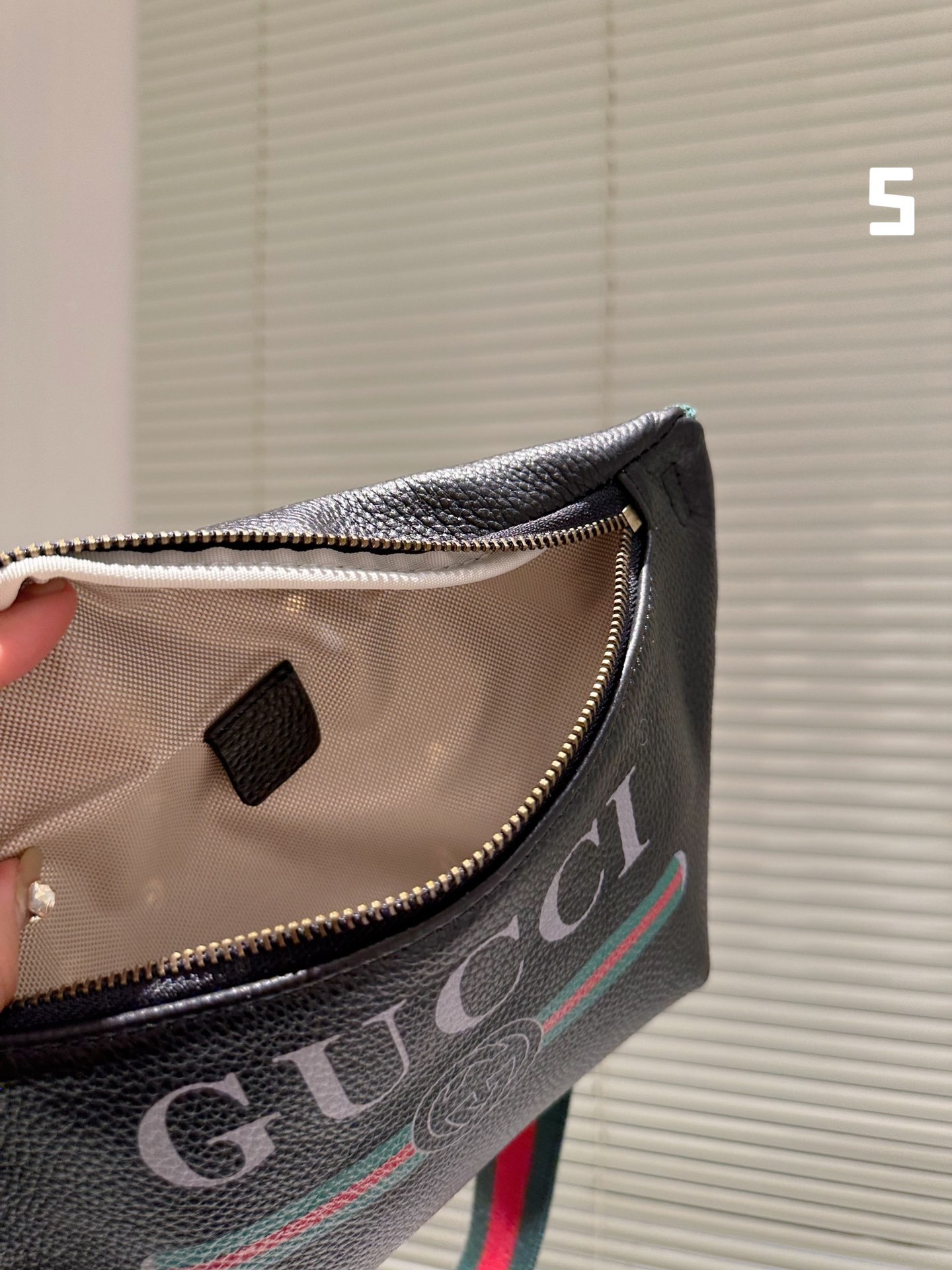 GG PRINT LEATHER BELT BAG BLACK 30CM ‎‎527792 0GCCT 8164