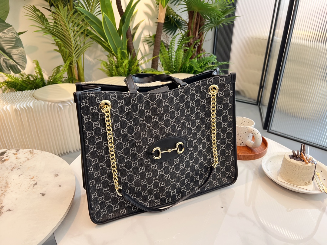GG 1955 HORSEBIT MEDIUM TOTE BAG BLACK 42CM 621144 GY5OG 8563