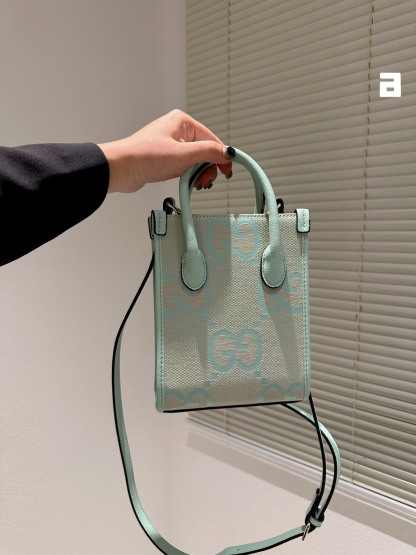 GG JUMBO GG MINI TOTE BAG  BEIGE AND MINT JUMBO GG CANVAS 20CM 671623 FABGN 9895