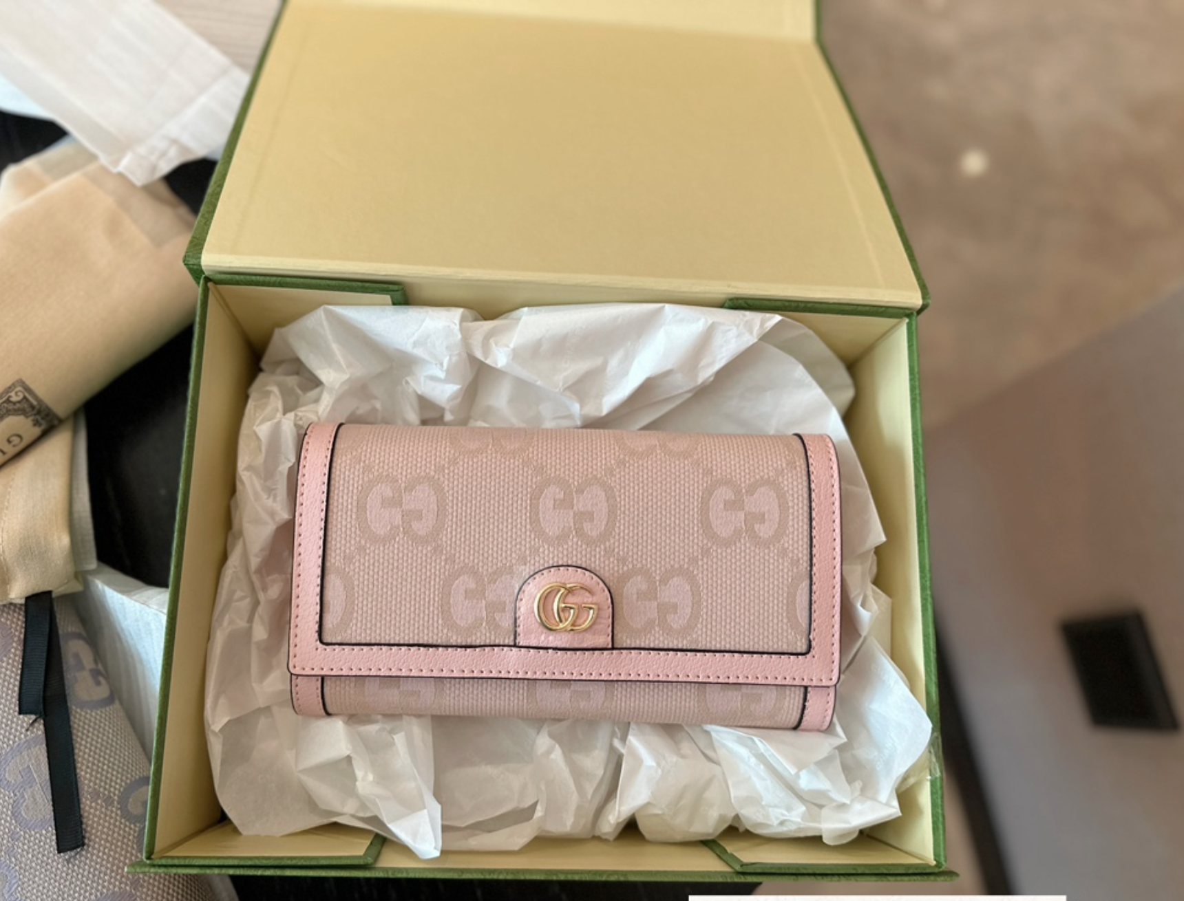 GG OPHIDIA JUMBO GG CONTINENTAL WALLET PINK 21CM 726497 UKMBG 8481