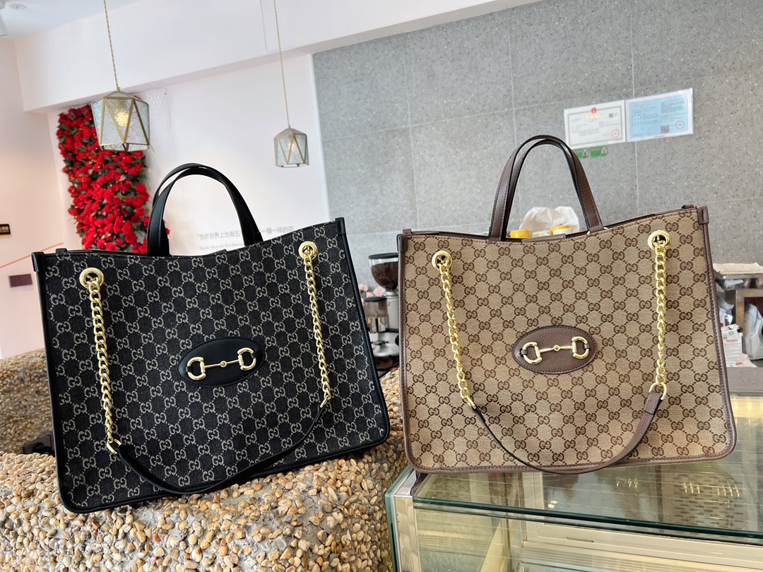 GG 1955 HORSEBIT MEDIUM TOTE BAG BLACK 42CM 621144 GY5OG 8563