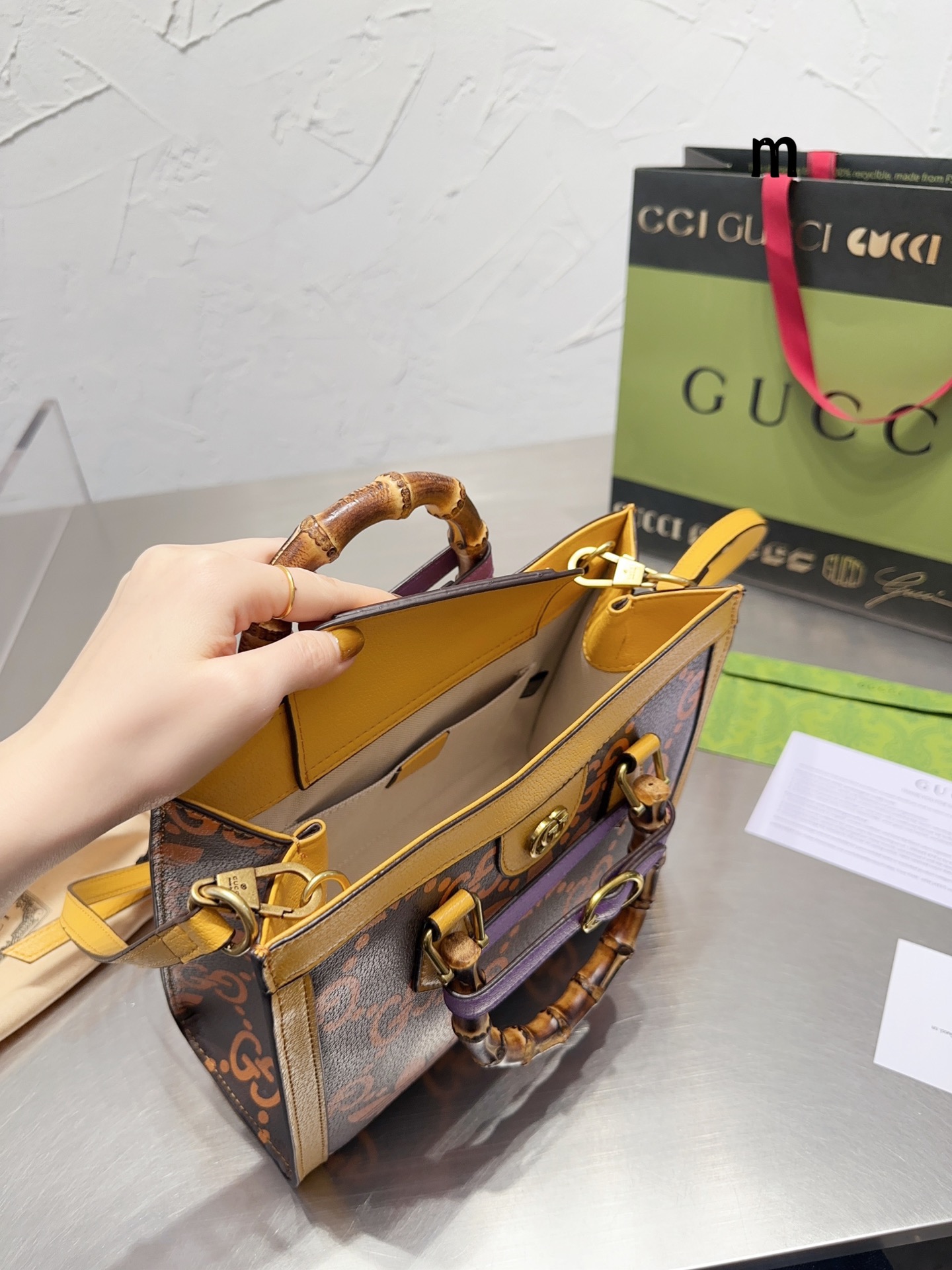 GG X ADIDAS GG DIANA BAMBOO MEDIUM TOTE 27CM BROWN AND YELLOW 678842 AAA8Z 2559