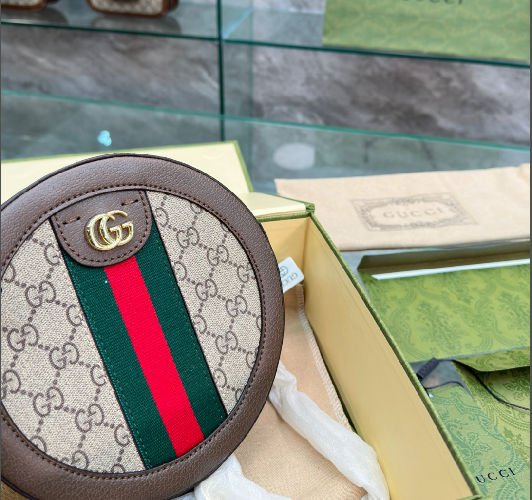 GG OPHIDIA MINI GG ROUND BAG BEIGE AND BROWN 20CM