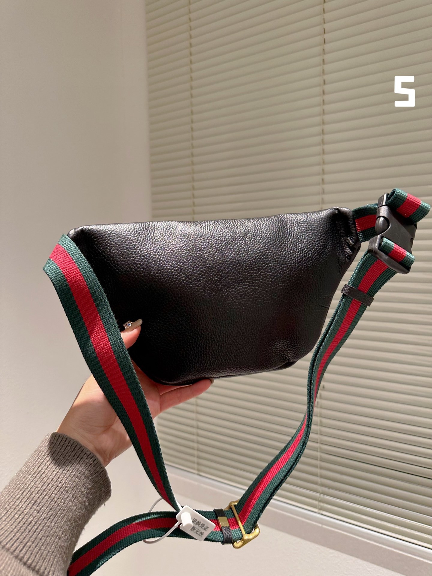 GG PRINT LEATHER BELT BAG BLACK 30CM ‎‎527792 0GCCT 8164