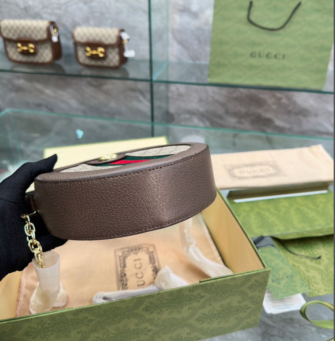 GG OPHIDIA MINI GG ROUND BAG BEIGE AND BROWN 20CM