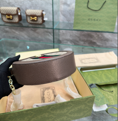 GG OPHIDIA MINI GG ROUND BAG BEIGE AND BROWN 20CM