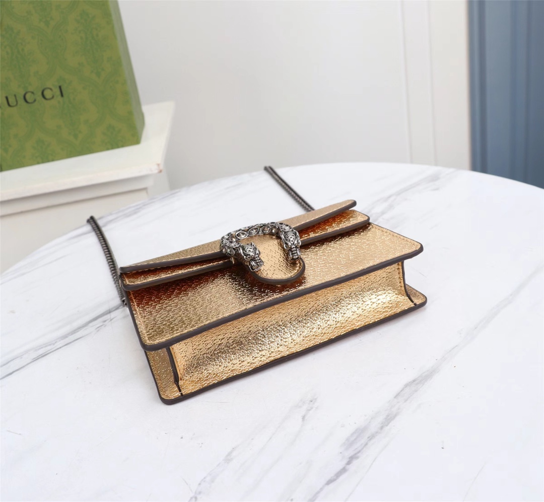 GG WOMEN'S DIONYSUS SUPER MINI CROSSBODY BAG GOLD 16CM 476432 1TRBN 8089