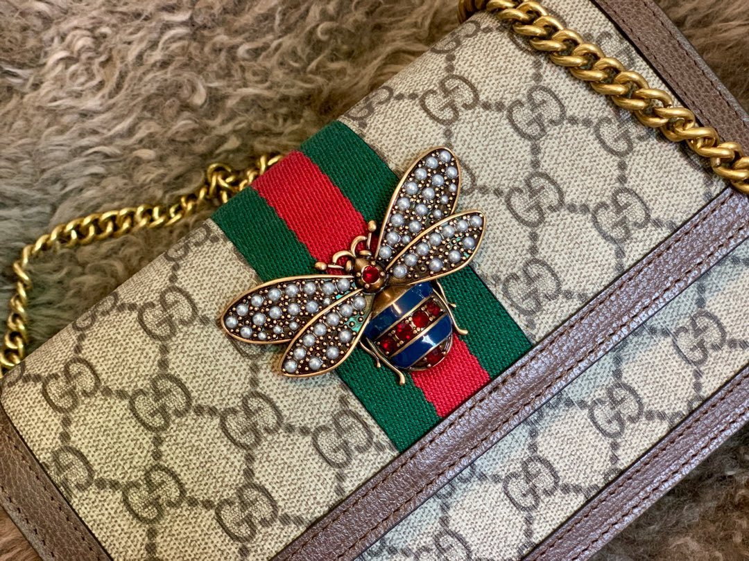 GG LADIES MULTICOLOR QUEEN MARGARET LEATHER MINI SHOULDER BAG BROWN 20CM 476079 9I6QT 8540