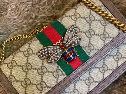 GG LADIES MULTICOLOR QUEEN MARGARET LEATHER MINI SHOULDER BAG BROWN 20CM 476079 9I6QT 8540