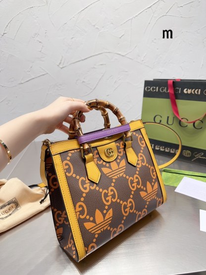 GG X ADIDAS GG DIANA BAMBOO MEDIUM TOTE 27CM BROWN AND YELLOW 678842 AAA8Z 2559