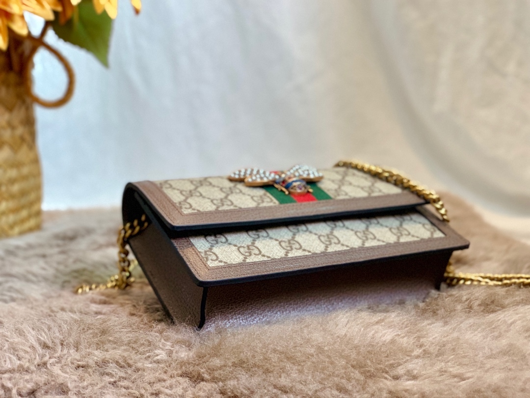 GG LADIES MULTICOLOR QUEEN MARGARET LEATHER MINI SHOULDER BAG BROWN 20CM 476079 9I6QT 8540