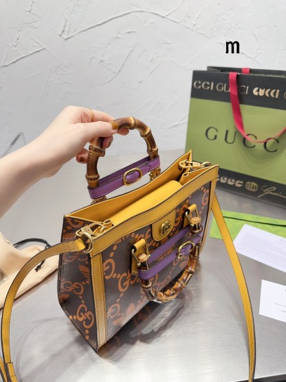 GG X ADIDAS GG DIANA BAMBOO MEDIUM TOTE 27CM BROWN AND YELLOW 678842 AAA8Z 2559