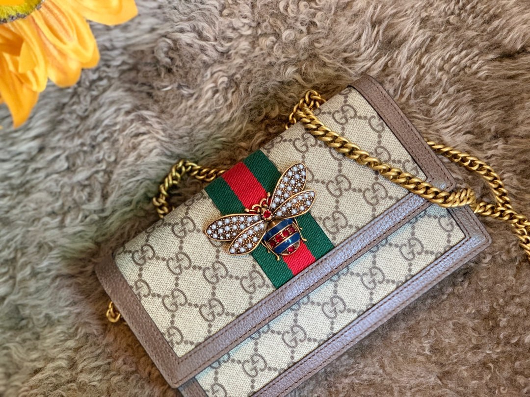 GG LADIES MULTICOLOR QUEEN MARGARET LEATHER MINI SHOULDER BAG BROWN 20CM 476079 9I6QT 8540