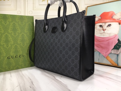 GG MEDIUM TOTE BAG WITH INTERLOCKING G 31CM BLACK 674148 92THN 1000