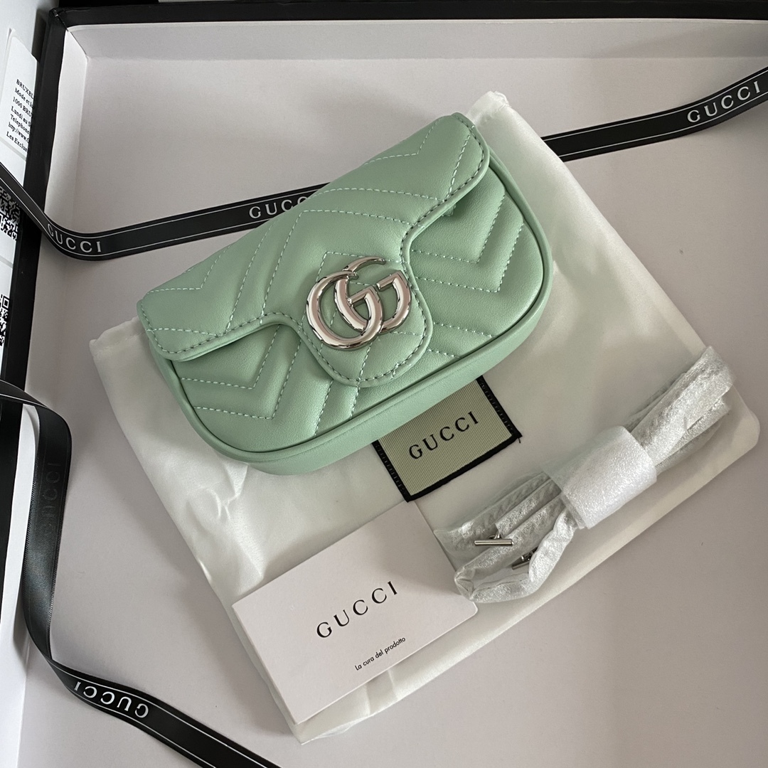GG GG MARMONT MATELASSE SUPER MINI BAG MINT 16.5CM