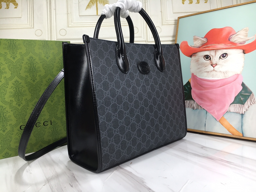 GG MEDIUM TOTE BAG WITH INTERLOCKING G 31CM BLACK 674148 92THN 1000