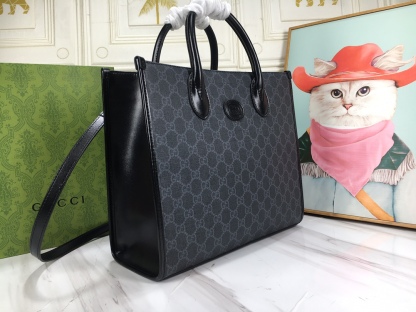 GG MEDIUM TOTE BAG WITH INTERLOCKING G 31CM BLACK 674148 92THN 1000