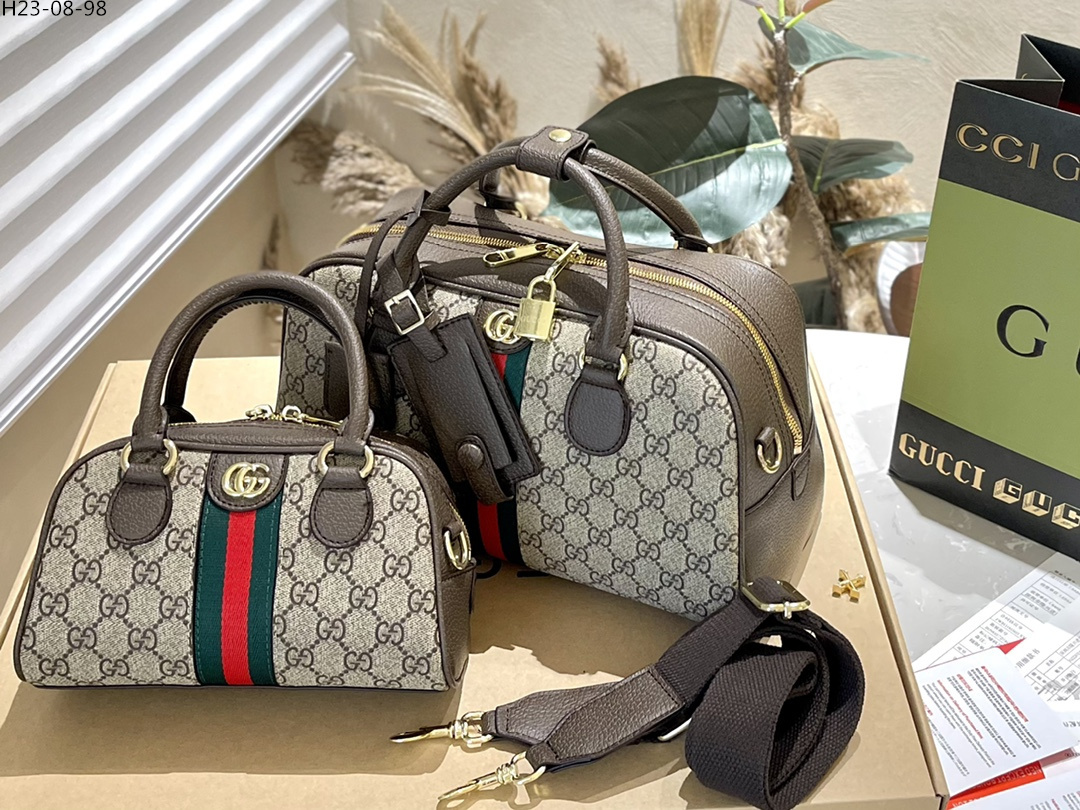 GG OPHIDIA GG MINI TOP HANDLE BAG BROWN 22CM ‎724606 9C2SG 8746