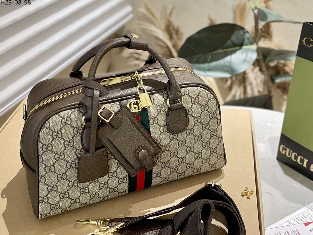 GG OPHIDIA MEDIUM GG TOP HANDLE BAG BROWN 32CM 724575 9C2SG 8746