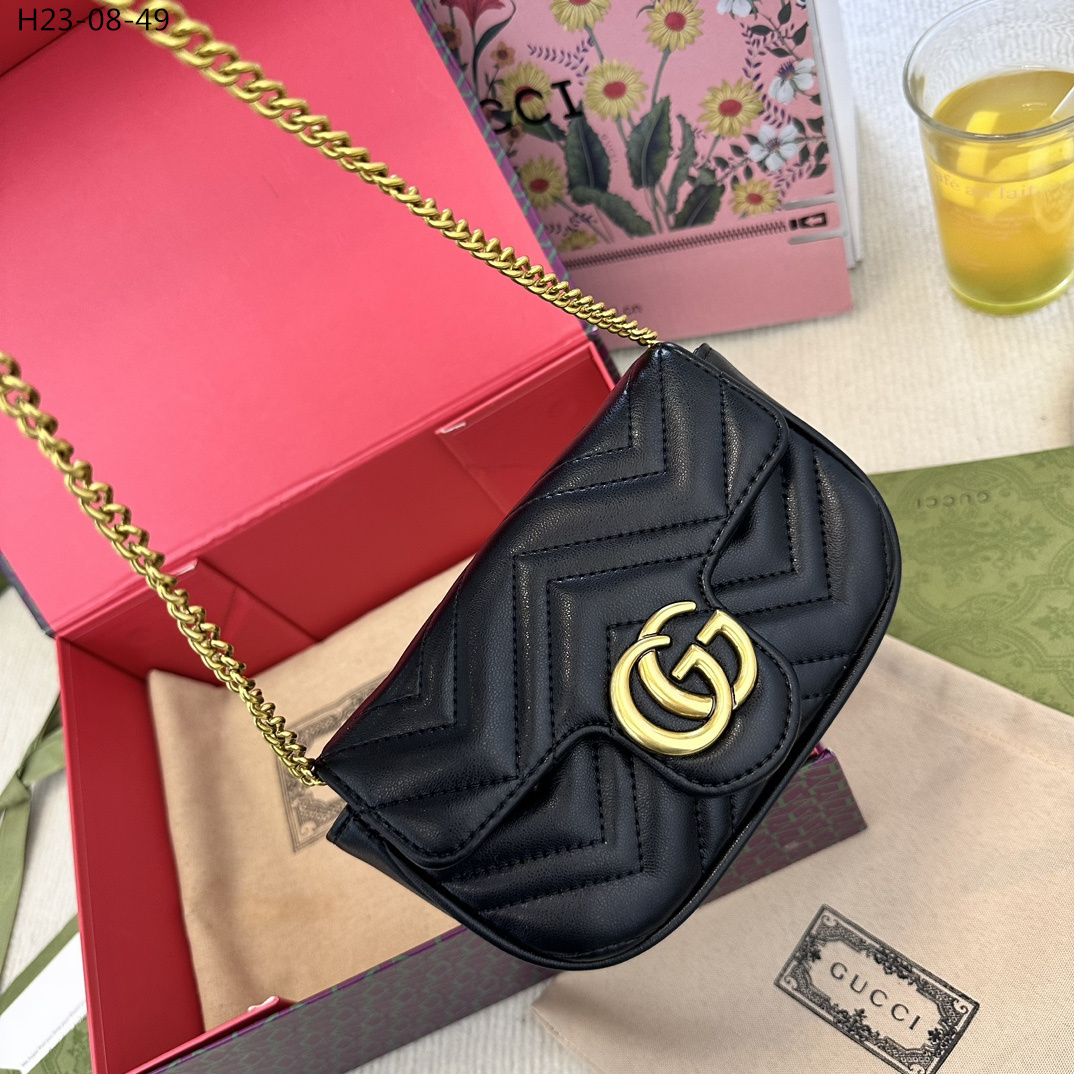 GG GG MARMONT LEATHER SUPER MINI BAG BLACK 17CM 476433 DTDCT 1000