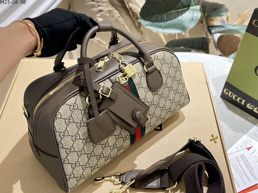 GG OPHIDIA MEDIUM GG TOP HANDLE BAG BROWN 32CM 724575 9C2SG 8746