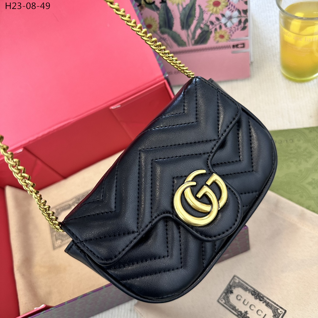 GG GG MARMONT LEATHER SUPER MINI BAG BLACK 17CM 476433 DTDCT 1000